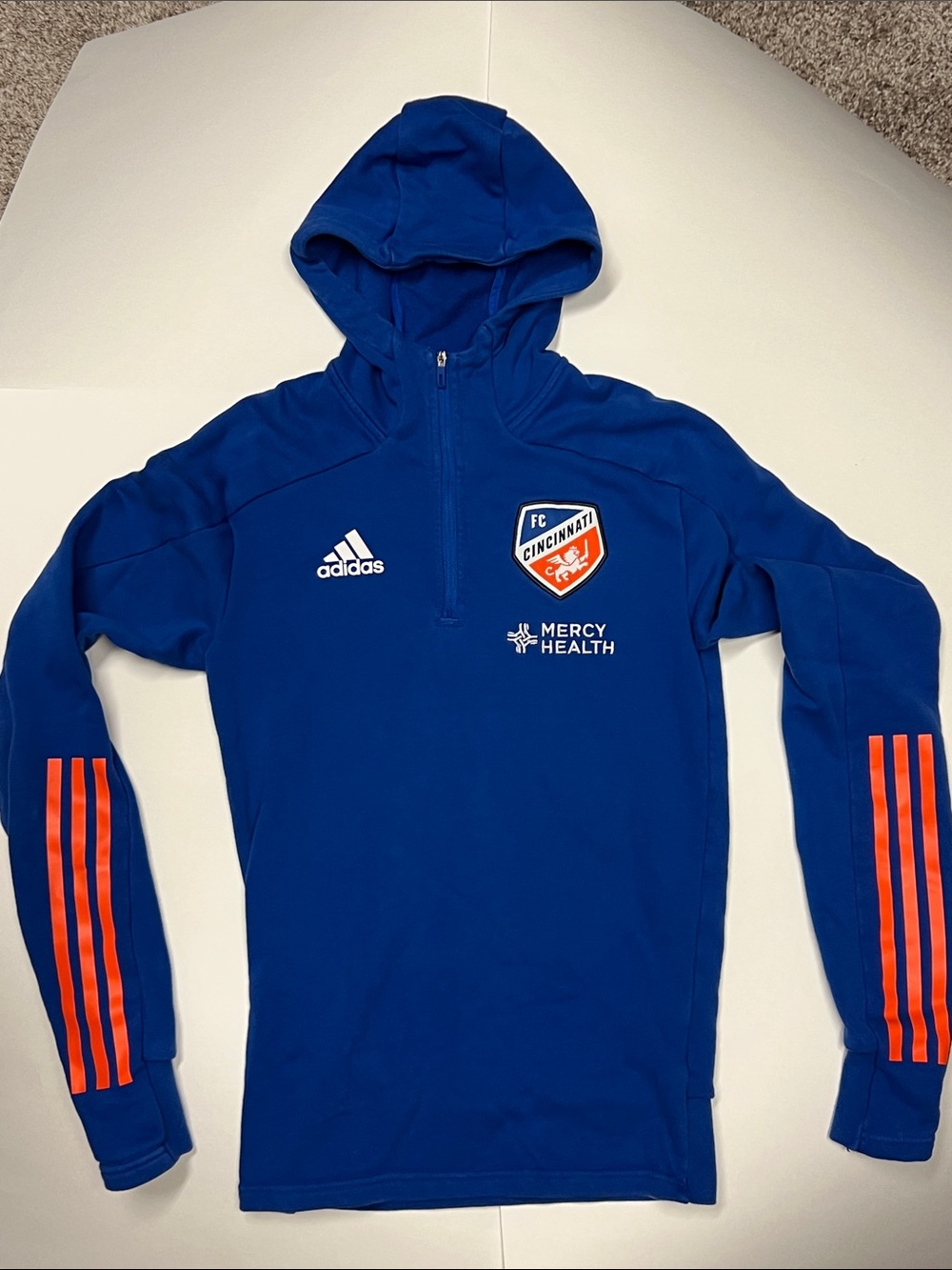 adidas Royal Blue FC Cincinnati Hooded Zip-Up Sweater with Orange Stripes